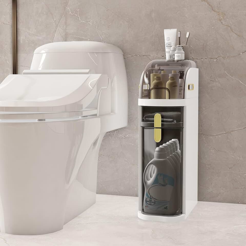 Slim Two-Tier Bathroom Storage Cabinet with Drawers