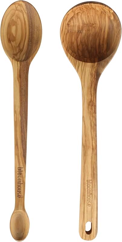 Two-Piece Olive Wood Kitchen Utensil Set with Ladle and Spoon