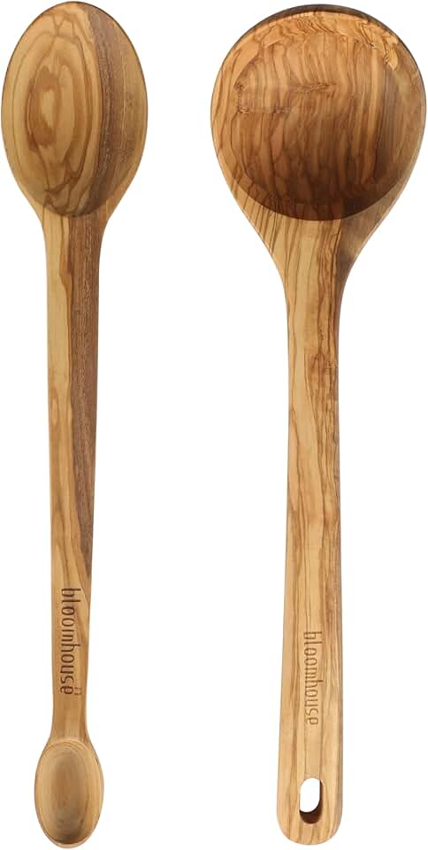 Two-Piece Olive Wood Kitchen Utensil Set with Ladle and Spoon