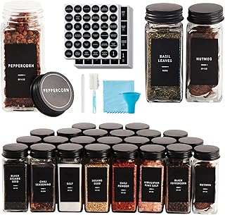 Set of 25 glass spice jars with labels and accessories