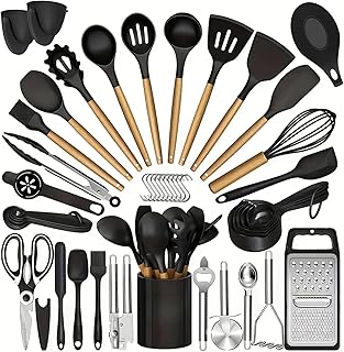 47-Piece Silicone Kitchen Utensil Set with Wooden Handles