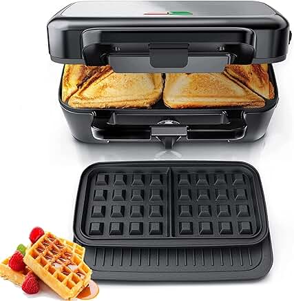 3-in-1 Sandwich and Waffle Maker with Removable Plates