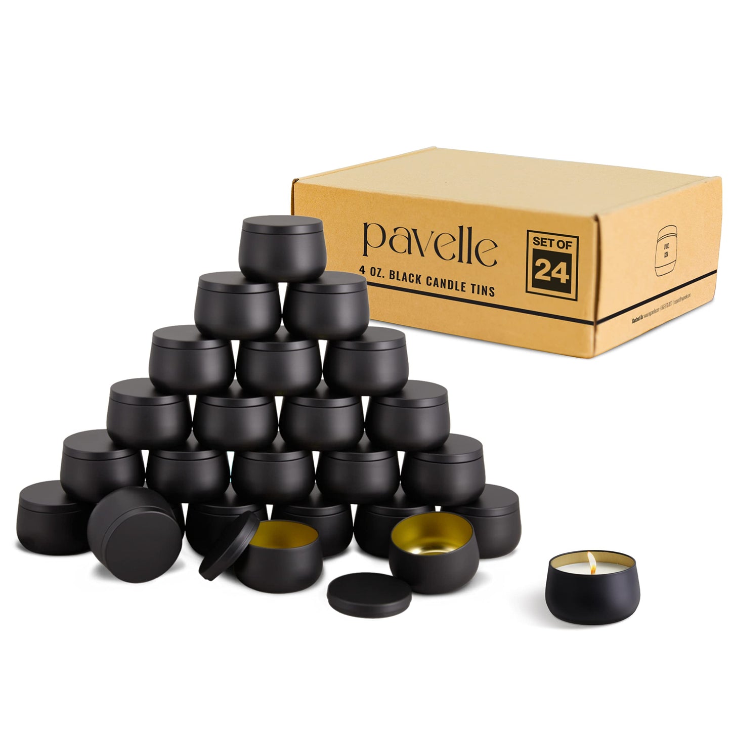 4 oz Black Tin Candle Tins Bulk Set (24)