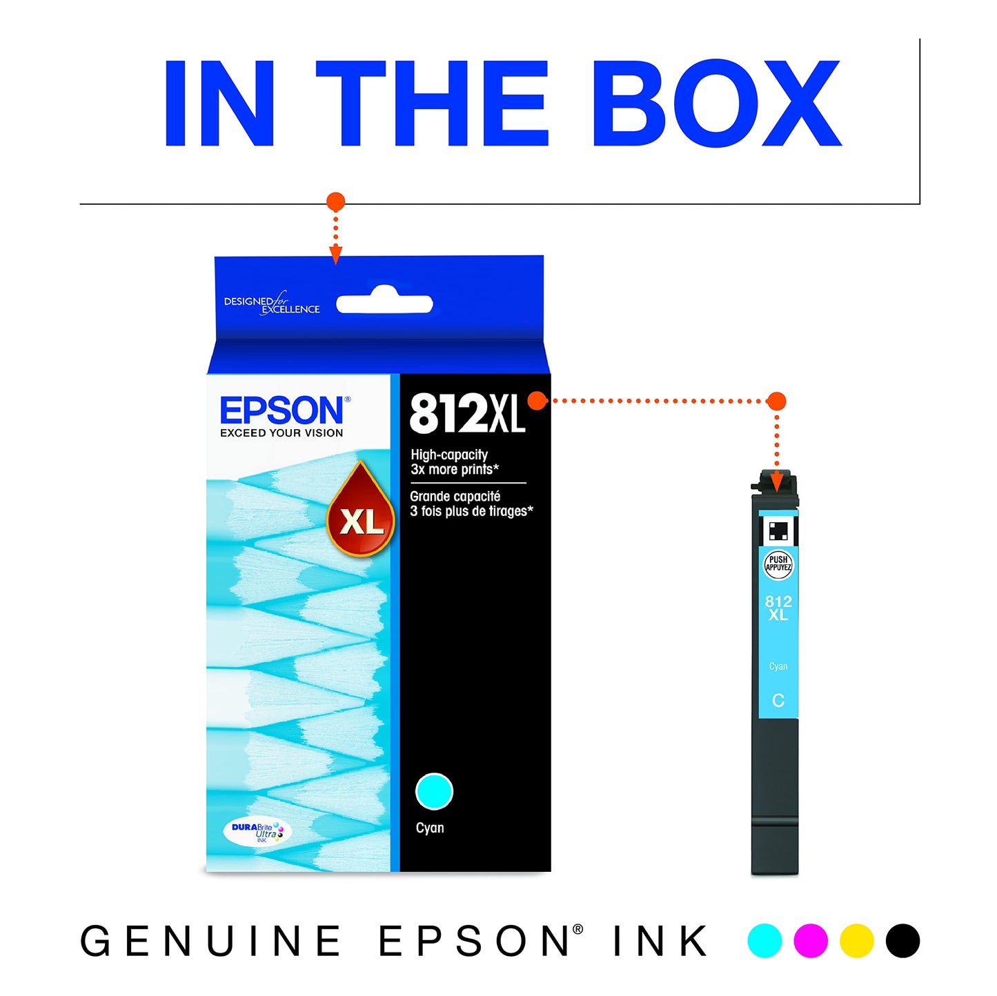 T812 DURABrite Ultra Ink High Capacity Cyan Cartridge (T812XL220-S) for Select Workforce Pro Printers