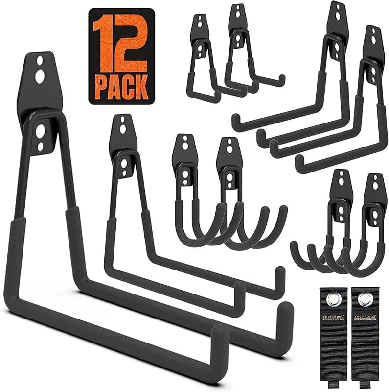 12 Pack Heavy Duty Wall Garage Hooks with Cord Holders