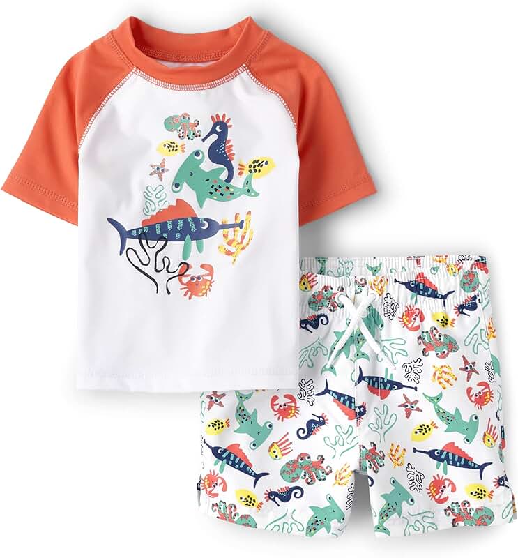 Boys' and Toddler Short Sleeve Rashguard and Bottoms