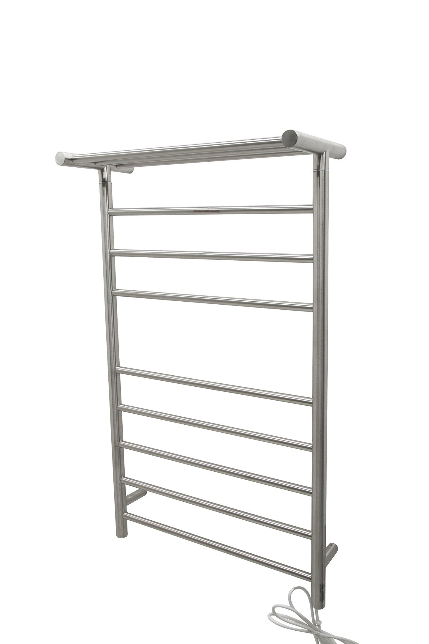 Eve 8 Bar Wall Mounted Towel Warmer with Top Shelf in Brushed Nickel  Energy Efficient 93W Electric Plug in Heated Towel Rack for Bathroom  Steel Towel Heater Rail On/Off Switch  TW-AZ012BN
