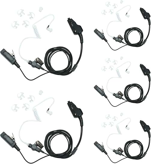 Acoustic Tube Headset with Microphone for Two-Way Radio 5-Pack