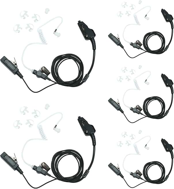 Acoustic Tube Headset with Microphone for Two-Way Radio 5-Pack