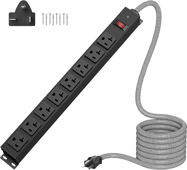 Heavy Duty 20 Amp Power Strip with 8 Outlets and 15Ft Cord