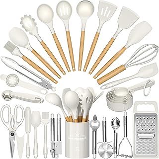 34-Piece Silicone Kitchen Utensil Set with Wood Handles