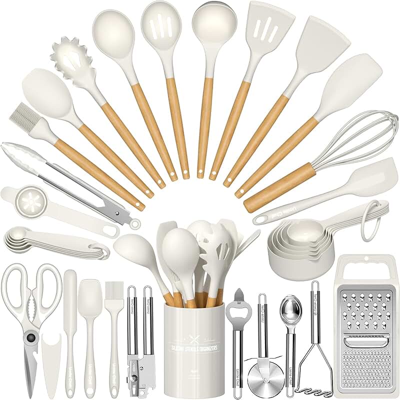 Silicone Cooking Utensil Set with Rotating Stand