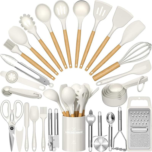 Silicone Cooking Utensil Set with Rotating Stand