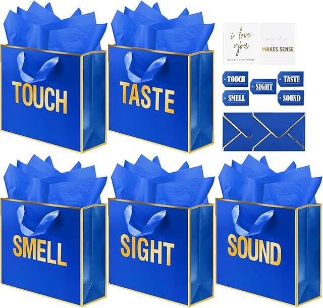 Gold Foil Gift Bags with Labels and Tissue Paper