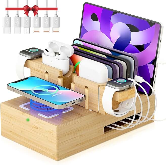 Bamboo Charging Station with Wireless & USB Ports