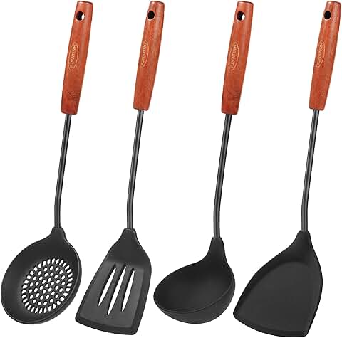 Silicone Wok Utensil Set with Turner Ladle Skimmer
