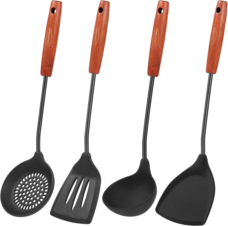 Silicone Wok Utensil Set with Turner Ladle Skimmer