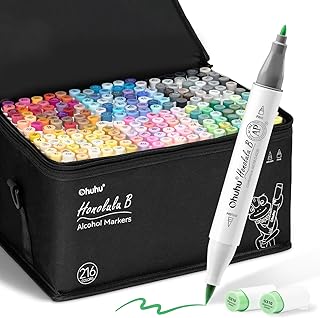 Alcohol-based double-tipped art marker set with 216 colors