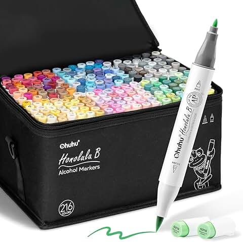 Alcohol-based double-tipped art marker set with 216 colors