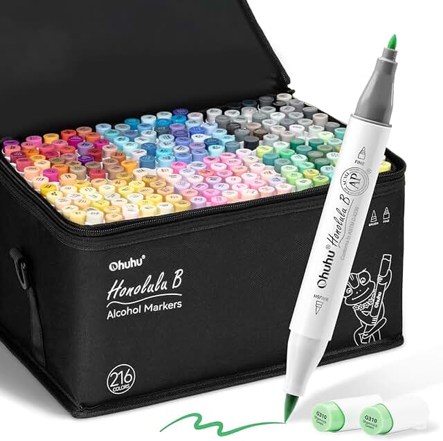 Alcohol-based double-tipped art marker set with 216 colors