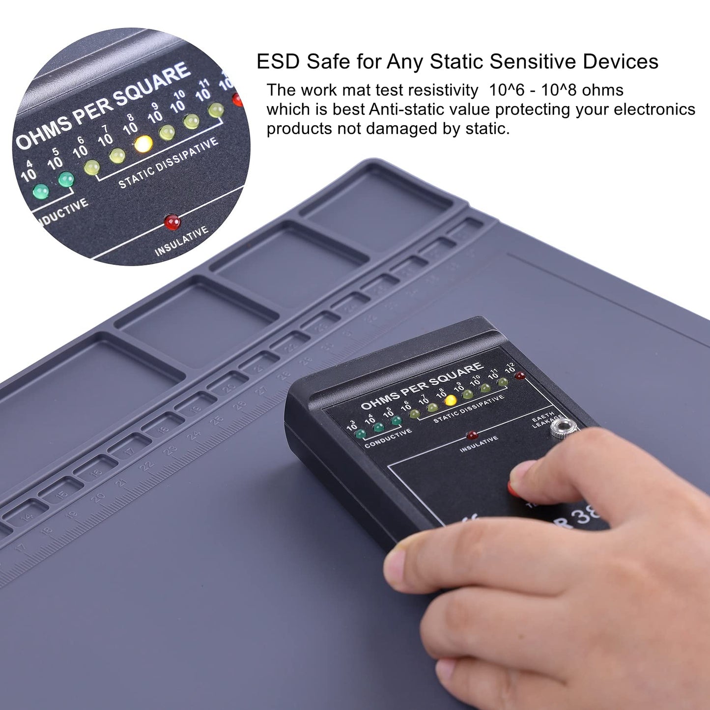 Anti-Static Mat ESD Safe for Electronic Includes ESD Wristband and Grounding Wire , Silicone Soldering Repair Mat 932F Heat Resistant for iPhone iPad iMac, Laptop, Computer, 15.9 x 12 Grey