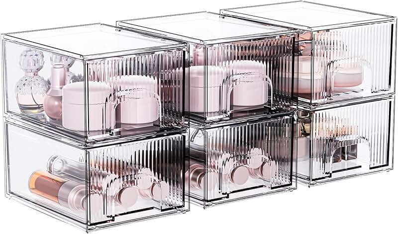 Six Clear Stackable Storage Drawers for Home Organization