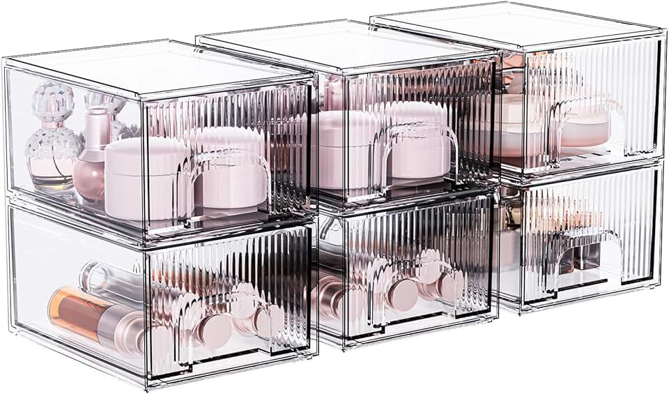 Six Clear Stackable Storage Drawers for Home Organization