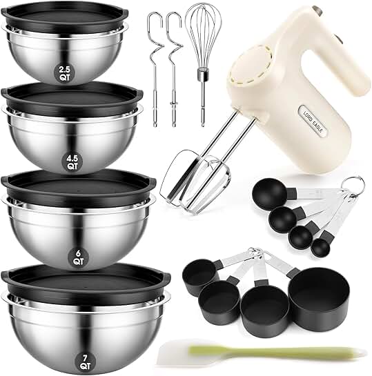 5-Speed Hand Mixer with Bowls and Accessories