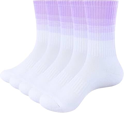 Rainbow Striped Cushioned Crew Socks for Women, 5 Pairs