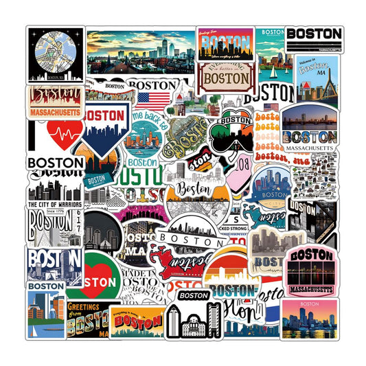 62-Piece Boston Sticker Pack for Water Bottles and More