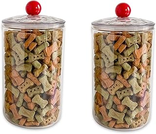 Set of two clear plastic pet food storage jars
