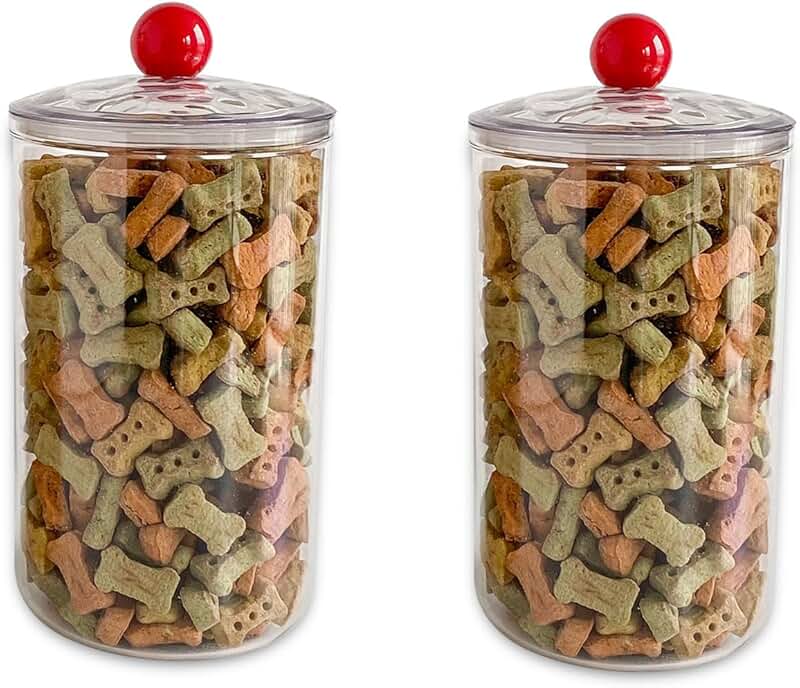 Set of two clear plastic pet food storage jars