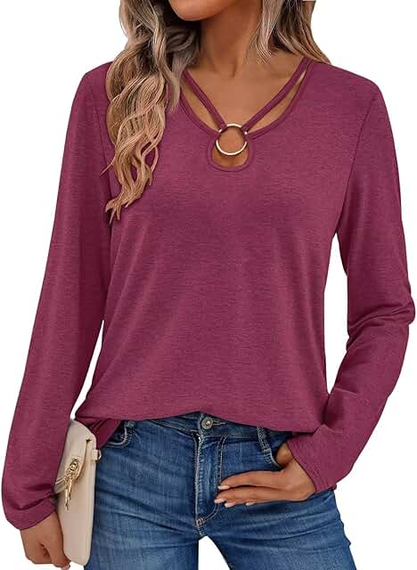 Women's Long Sleeve Top with Keyhole Neck and Cut-Out Design