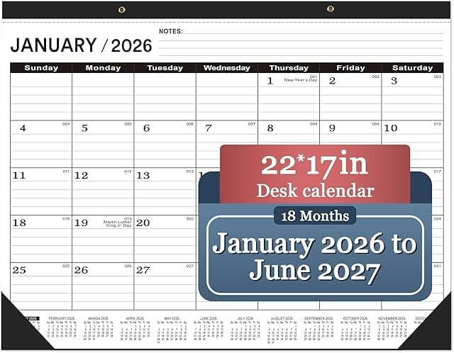 Large 2026-2027 Desk Calendar with Cover