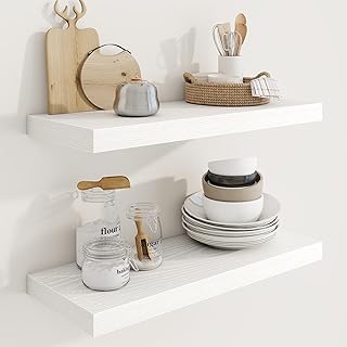 24-inch Wall Shelves, 2-Pack, White, for Living Room and More