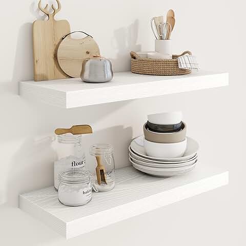 24-inch Wall Shelves, 2-Pack, White, for Living Room and More