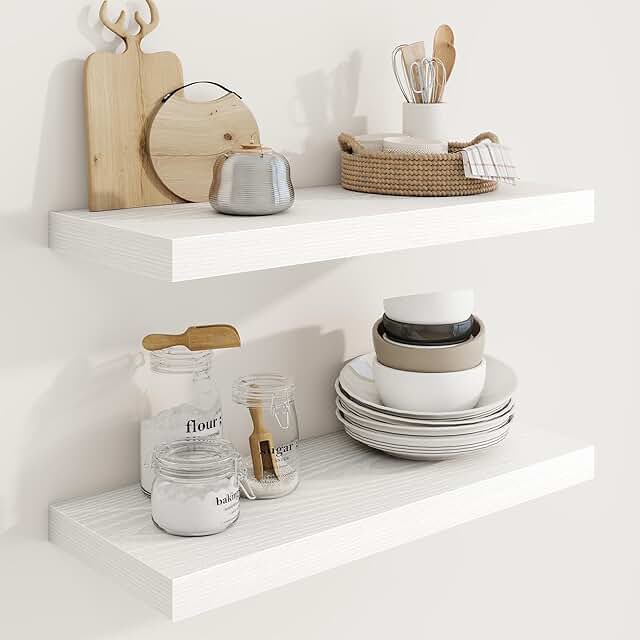 24-inch Wall Shelves, 2-Pack, White, for Living Room and More