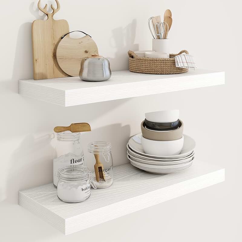 24-inch Wall Shelves, 2-Pack, White, for Living Room and More