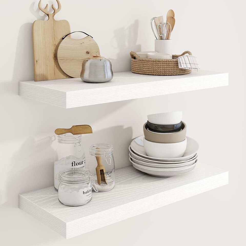 24-inch Wall Shelves, 2-Pack, White, for Living Room and More