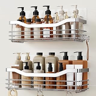 2 Pack Rustproof Wall-Mounted Shower Caddy with Hooks