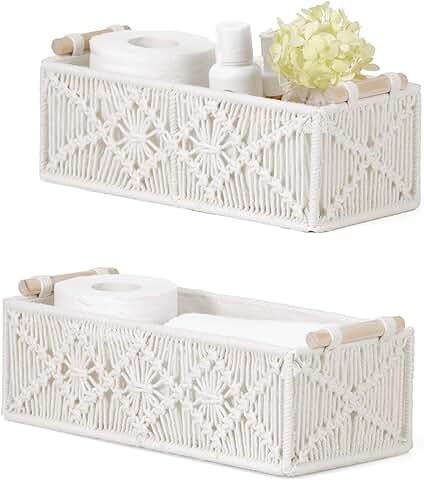 Set of 2 Boho Woven Storage Baskets for Home Organization