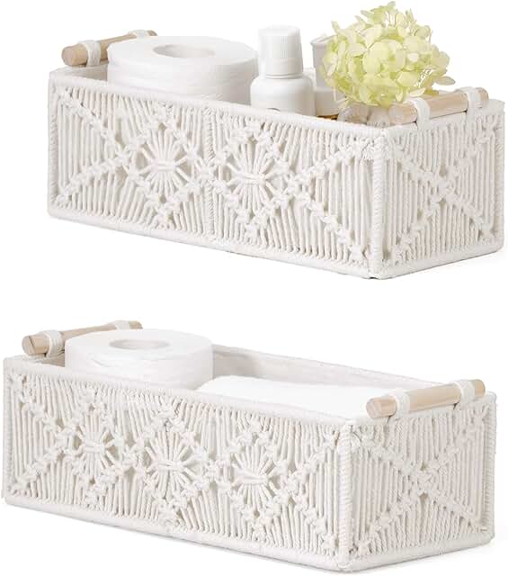 Set of 2 Boho Woven Storage Baskets for Home Organization