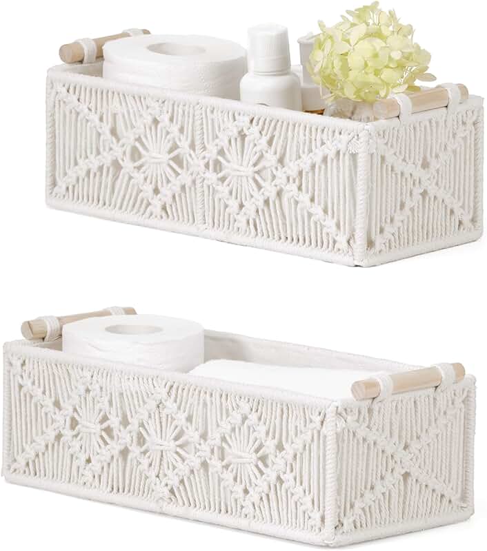 Set of 2 Boho Woven Storage Baskets for Home Organization