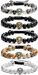 Set of five adjustable natural stone bead bracelets