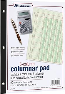 Green 5-Column Ledger Pad, 8.5" x 11"