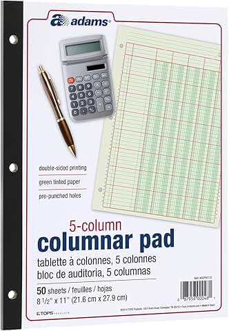 Green 5-Column Ledger Pad, 8.5" x 11"