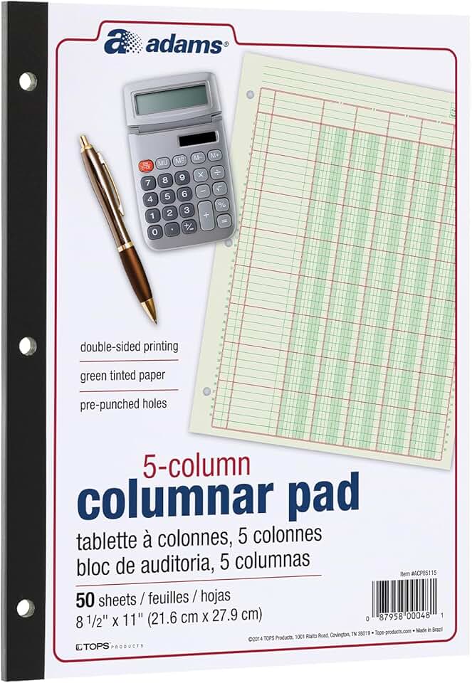 Green 5-Column Ledger Pad, 8.5" x 11"