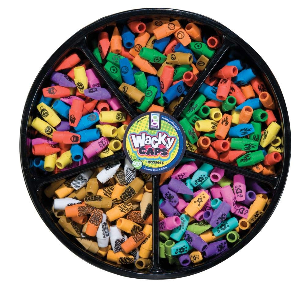 Pack of 900 Wacky Cap Pencil Erasers