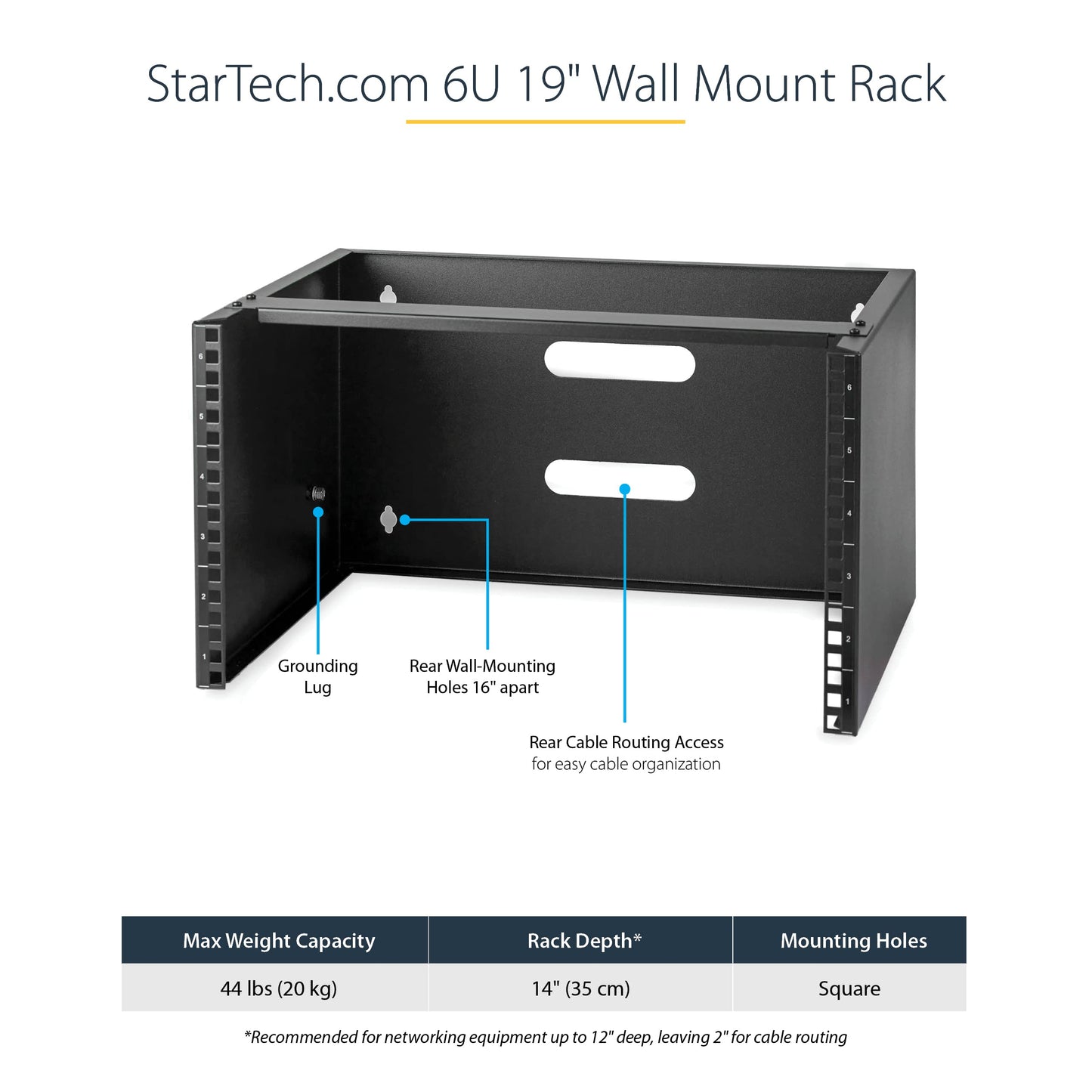 .com 6U Wall Mount Network Rack - 14 Inch Deep (Low Profile) - 19" Patch Panel Bracket for Shallow Server and IT Equipment, Network Switches - 44lbs/20kg Weight Capacity, Black (WALLMOUNT6)