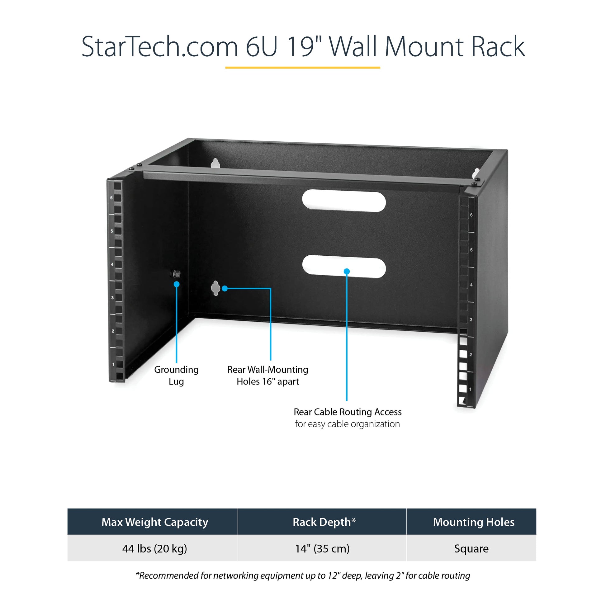 .com 6U Wall Mount Network Rack - 14 Inch Deep (Low Profile) - 19" Patch Panel Bracket for Shallow Server and IT Equipment, Network Switches - 44lbs/20kg Weight Capacity, Black (WALLMOUNT6)